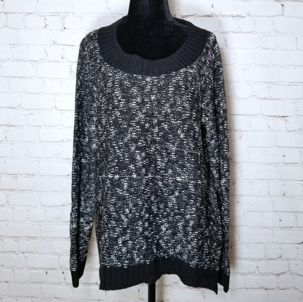 OXMO Heathered Scoop Neck Sparkly Black Sweater